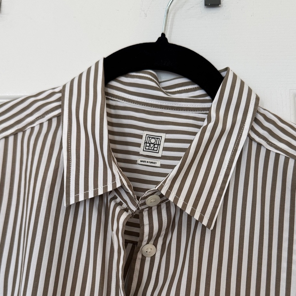 Toteme Women’s Brown and White Striped Cotton Poplin Shirt Euro Size 40 - Picture 3 of 13